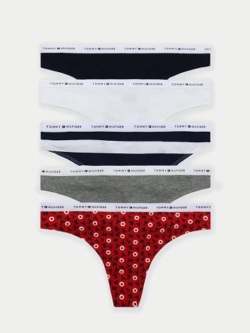 Női Tommy Hilfiger Logo Mix 5PK Thongs Piros | HU 567KOR